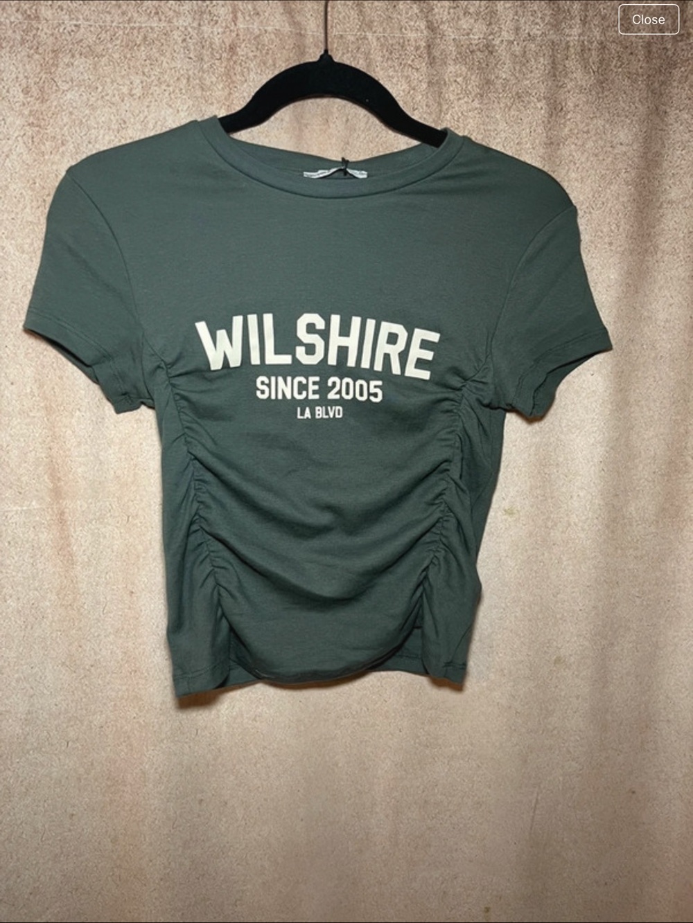 Bershka Olive Green Ruched Graphic Tee